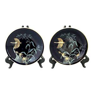 Johann Haviland Bavaria Germany Coasters Set of 2 Black Gold Bird In Flight 4.5”